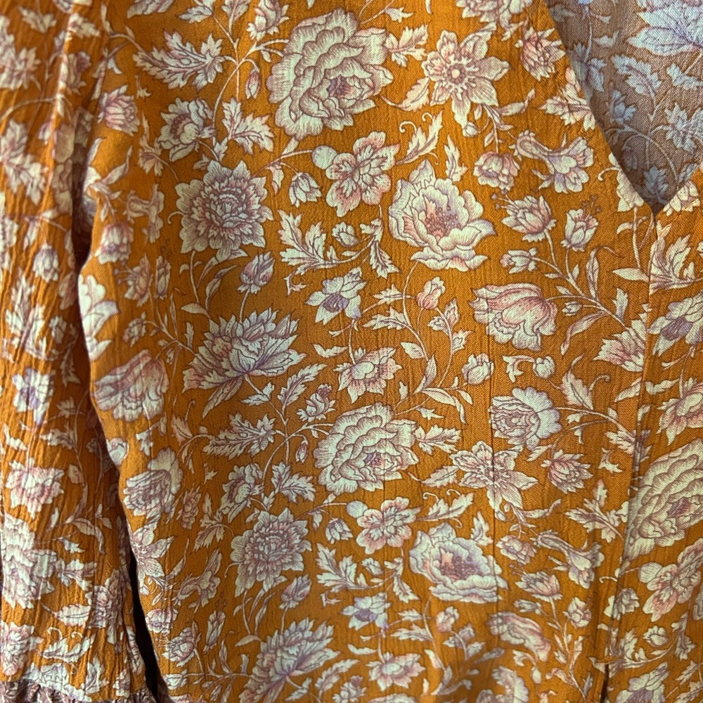 American Eagle Outfitters Orange Floral Boho Blouse Medium - Picture 4 of 9